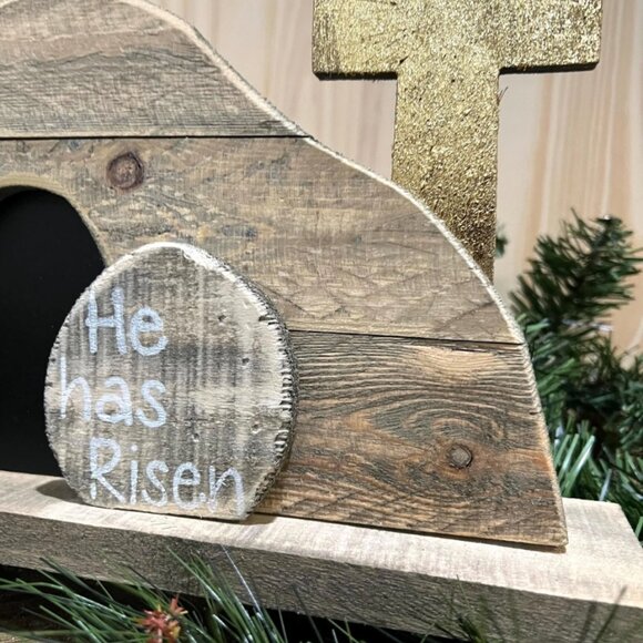 He Has Risen Wood Tomb Easter Decor Spring Home Decoration Sign Gift Keepsake - Picture 4 of 9